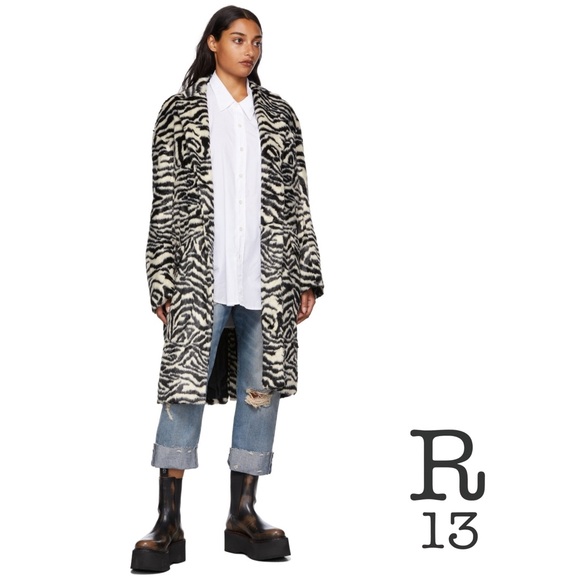 R13 $1,195 Oversized Zebra Faux Fur Teddy Coat - Picture 1 of 8